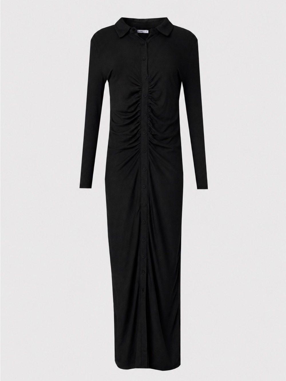 NWT Dress Blank Black Long-Sleeve Ruched Cardi Maxi Dress Buttoned size Large